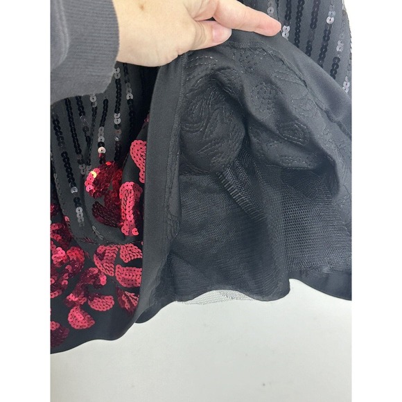 BEBE Black Red SEQUIN Sleeveless Fit And Flare FLARED DRESS Sz XS - Picture 5 of 6